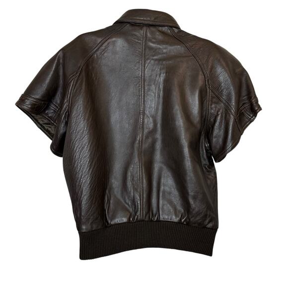 VTG Michael Hoban Brown Leather Bomber Jacket Unisex Short Sleeve Quilted Sz 38 - Picture 9 of 16